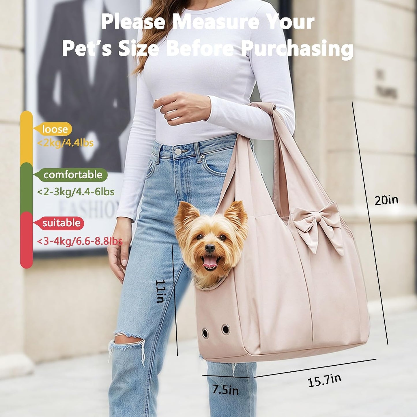 Bolsa transportadora para perros pequeños con 4 bolsillos rosa