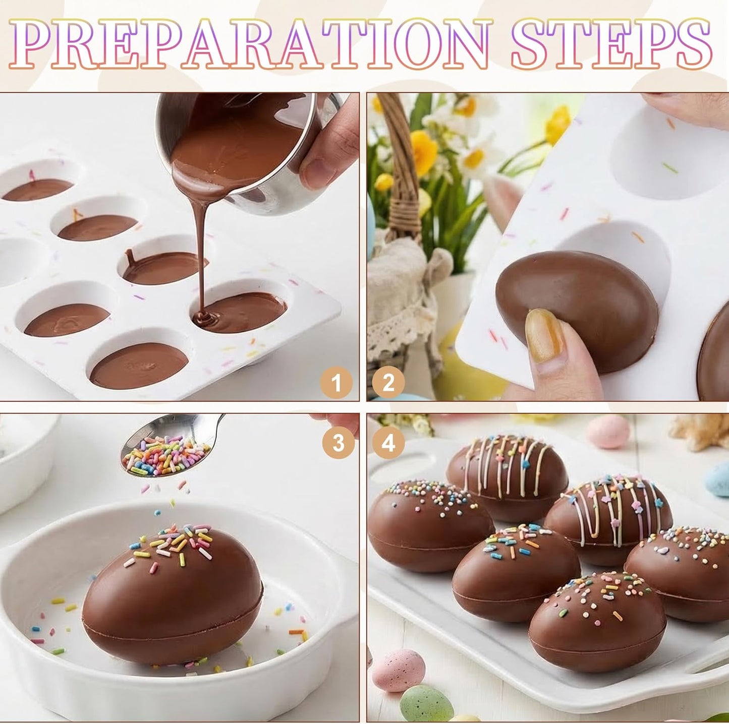 Juego de 2 moldes de silicona para huevos de Pascua y decoración de pasteles