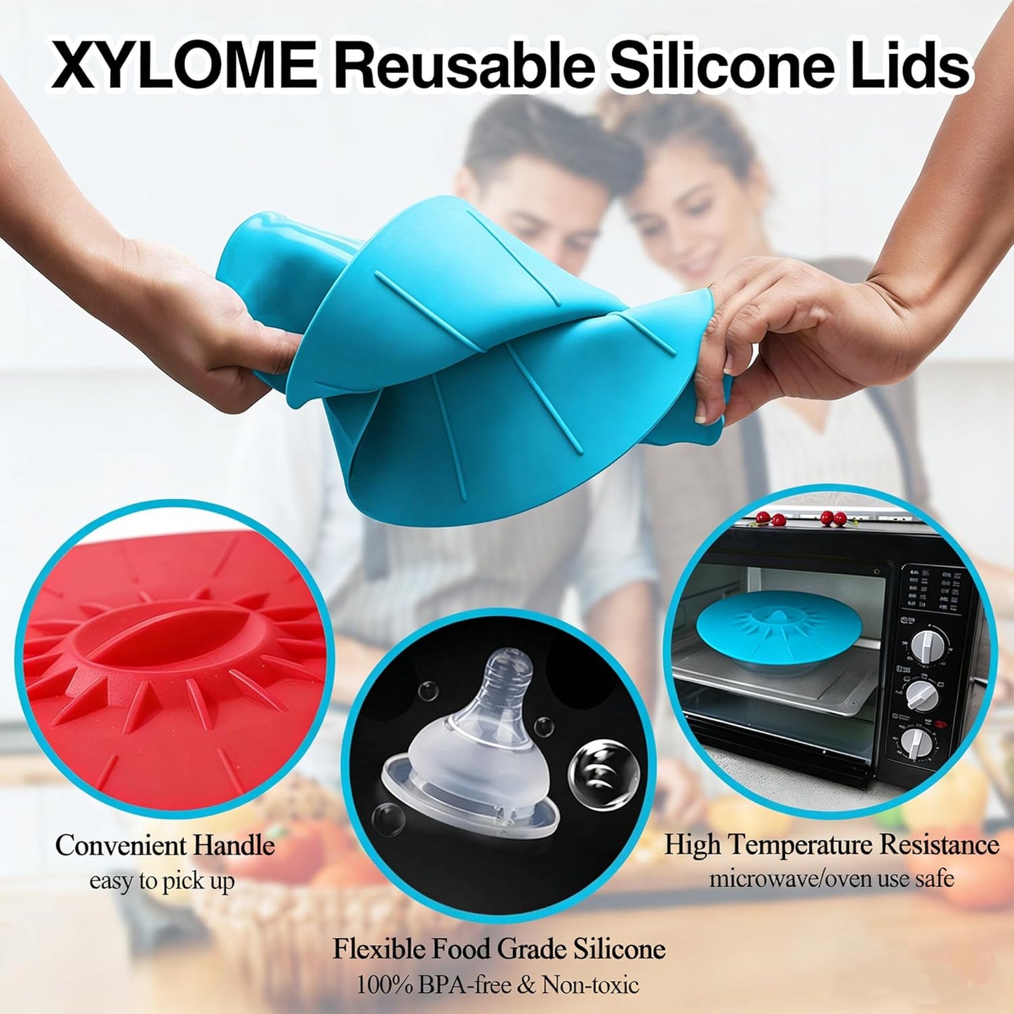 Tapas de silicona reutilizables para tazón, paquete de 5 sin salpicaduras