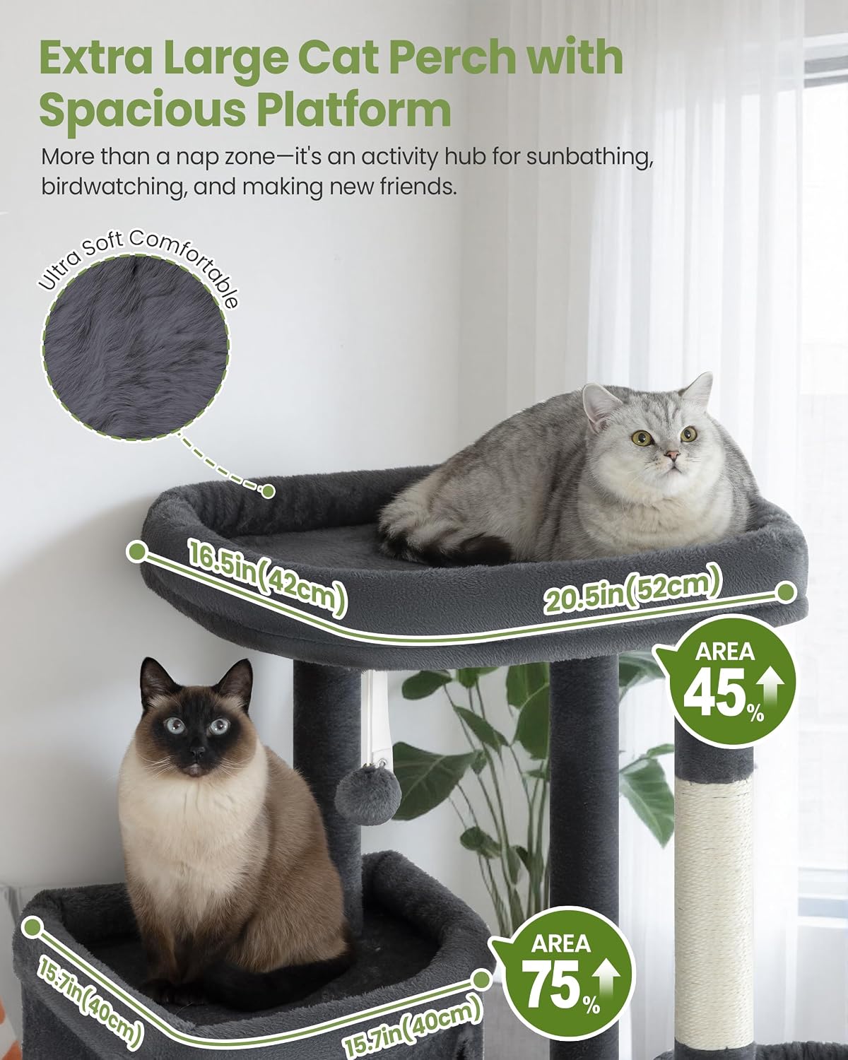 Árbol gatos XXL 84pulg escalada 5 postes 3 plataformas