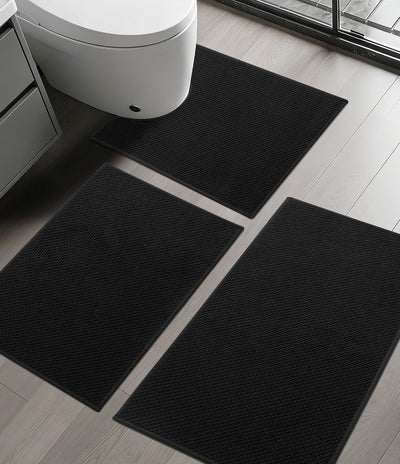 Set 3 Tapetes Baño Absorbente Antiderrap Negro