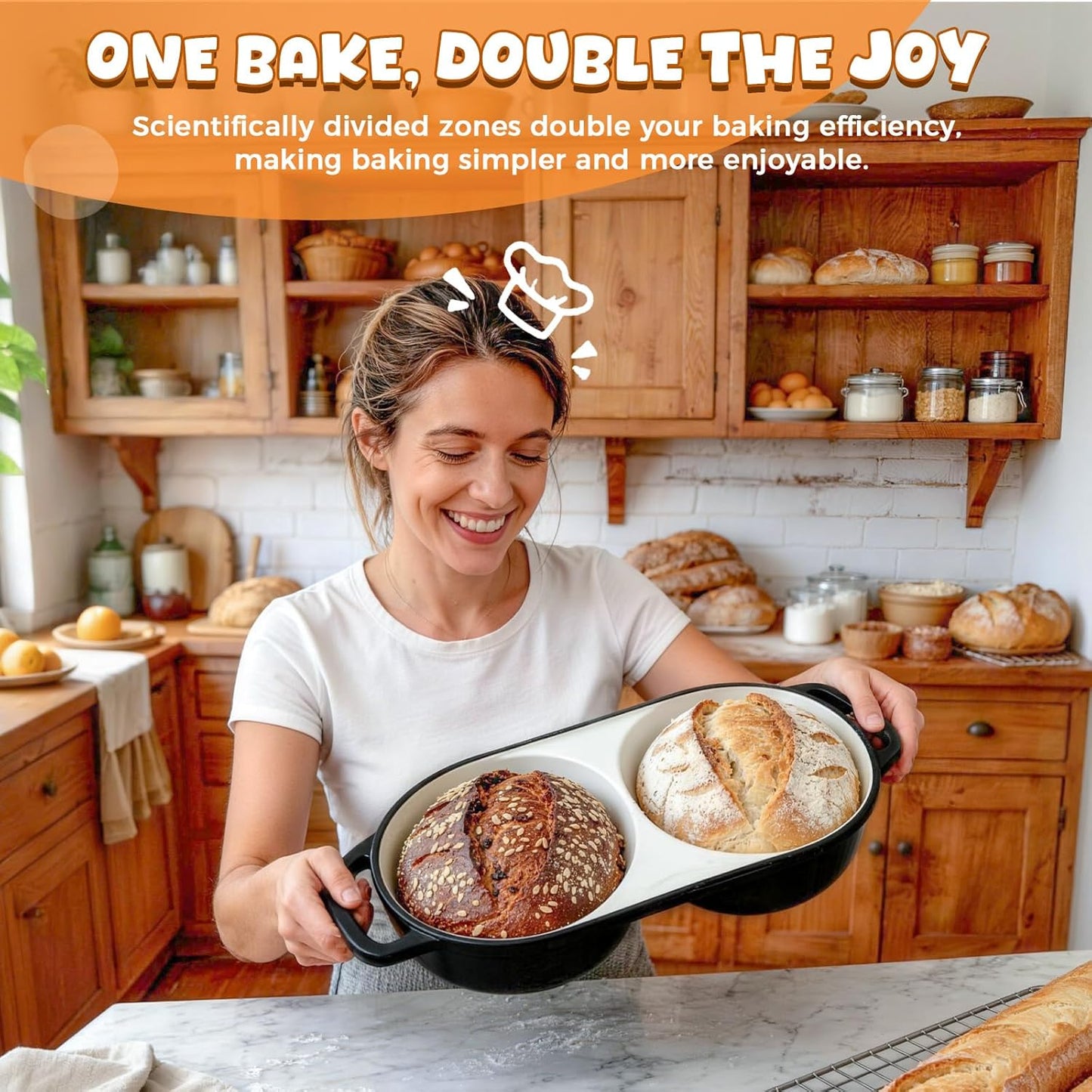 Horno holandés doble para pan de masa madre con sartén de hierro fundido esmaltado
