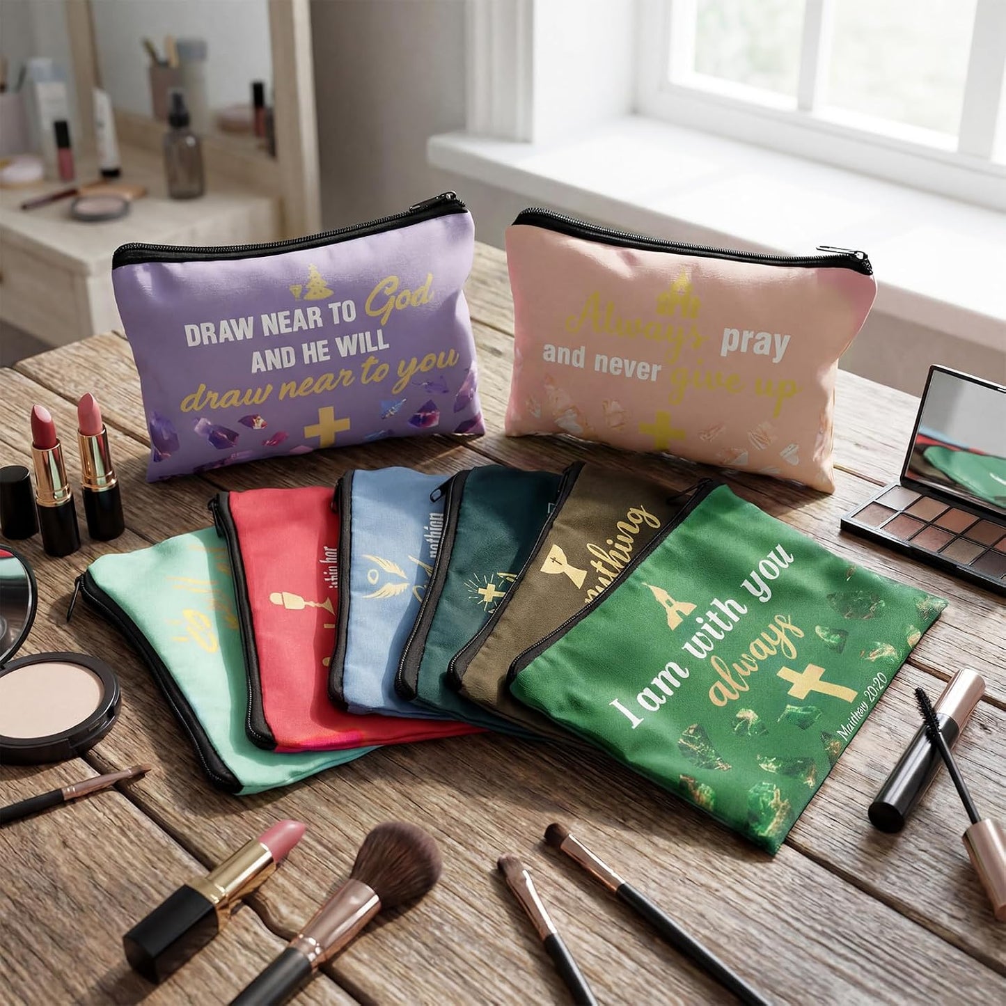 16 Bolsas Maquillaje Lona San Valentín Versículo Bíblico