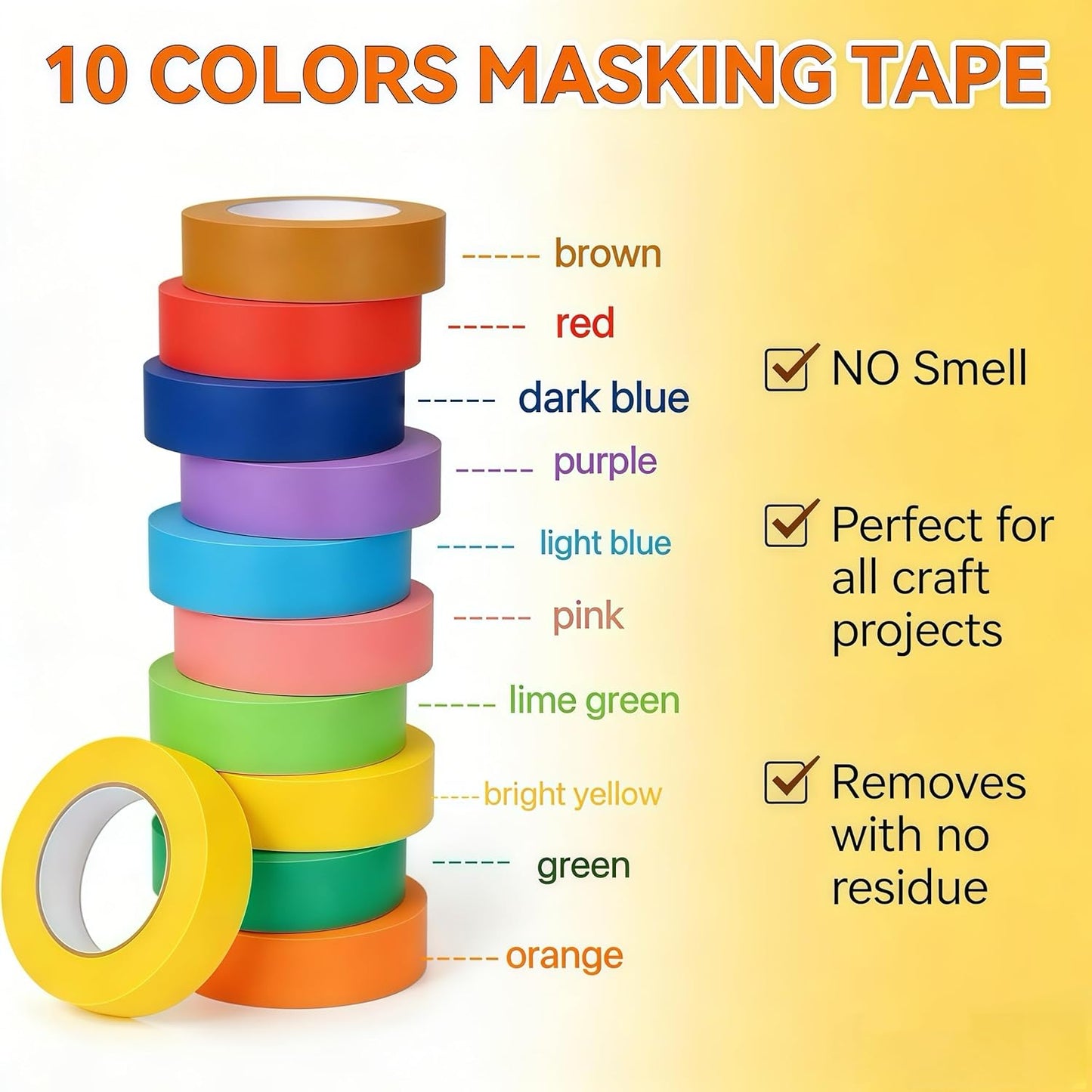 Cinta adhesiva colores paquete 10 1.2pulg x 22yd