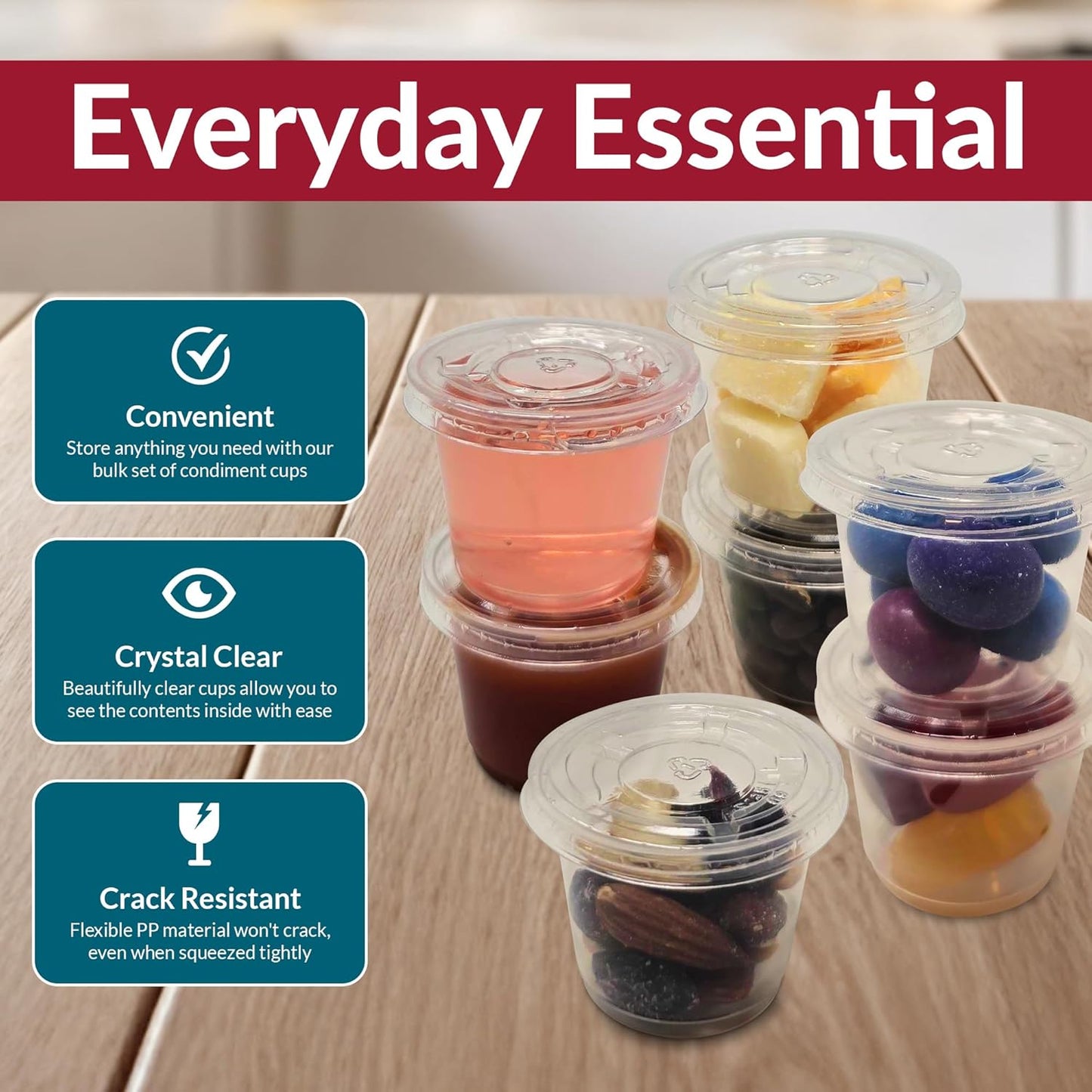 Recipientes condimentos 1oz con tapa 100 pzas sin BPA