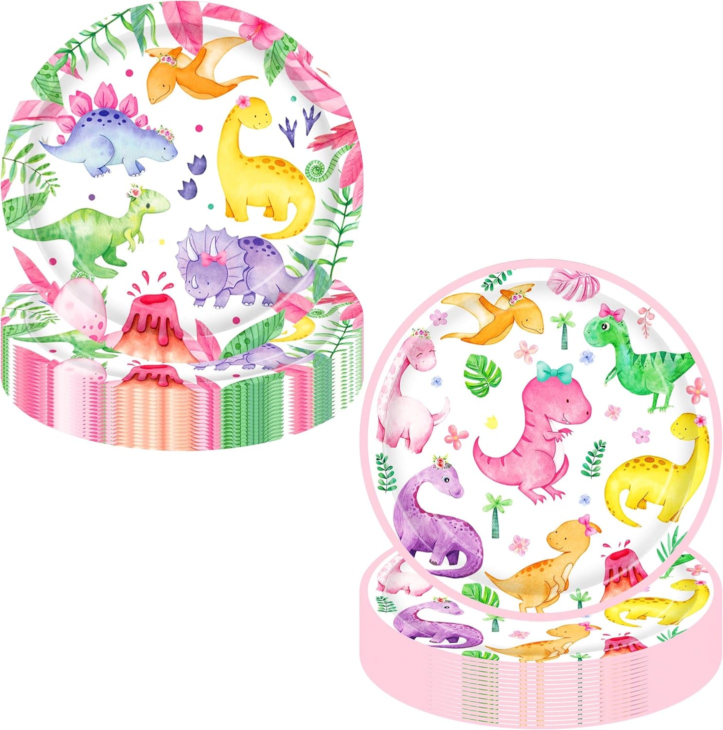 Platos de papel de dinosaurio rosa para niñas y eventos