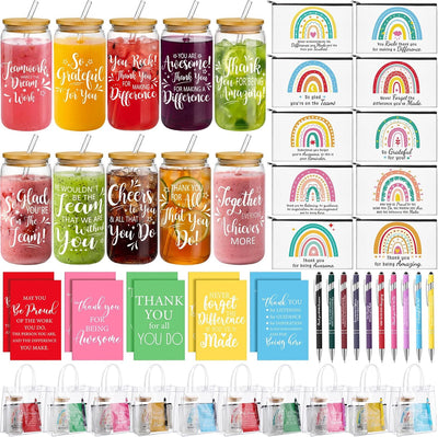 Set 50 Pzas Taza Vidrio Bloc Notas y Bolígrafos
