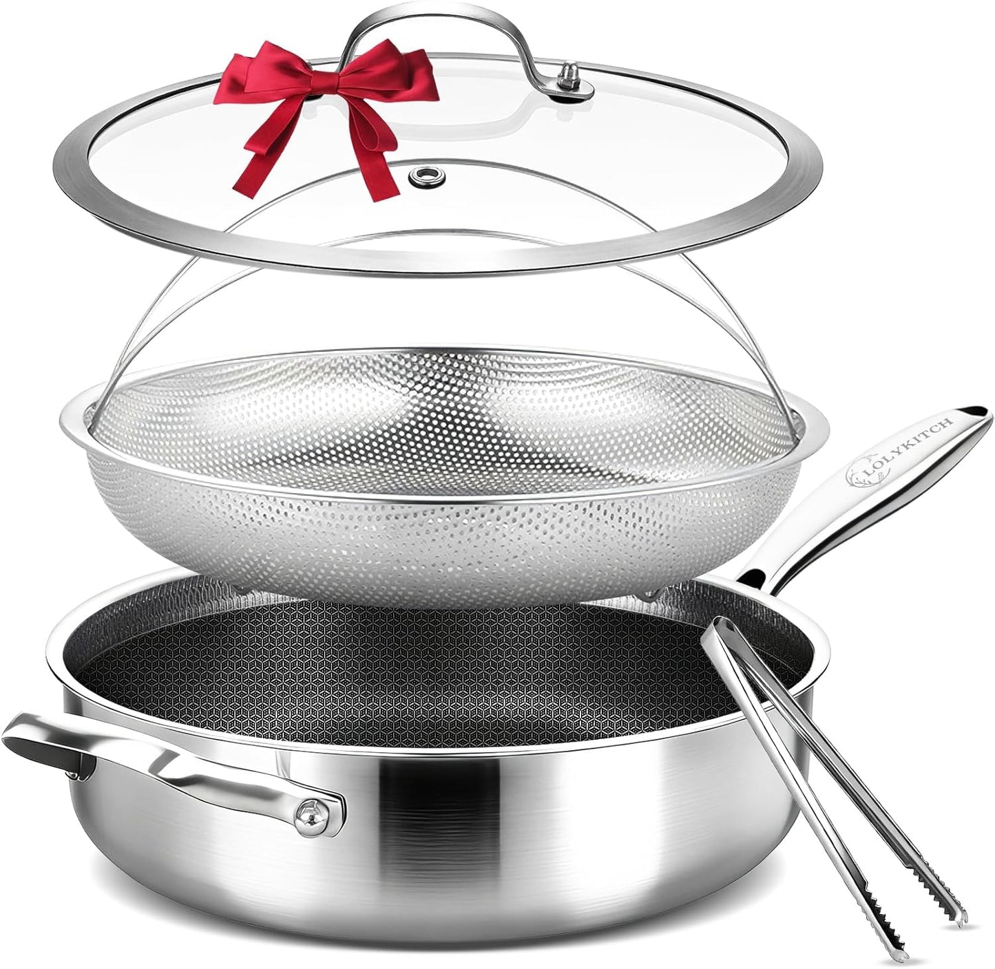 Sartén híbrida 5.5qt antiadherente 12pulg acero inox 3 capas