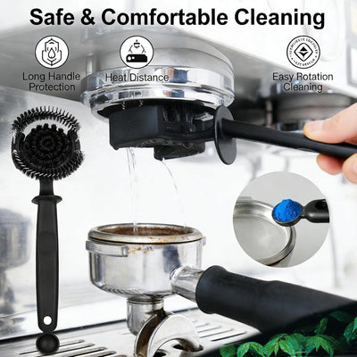 Cepillo para cabeza de grupo de cafetera expreso con cerdas de nailon 360° y deflector