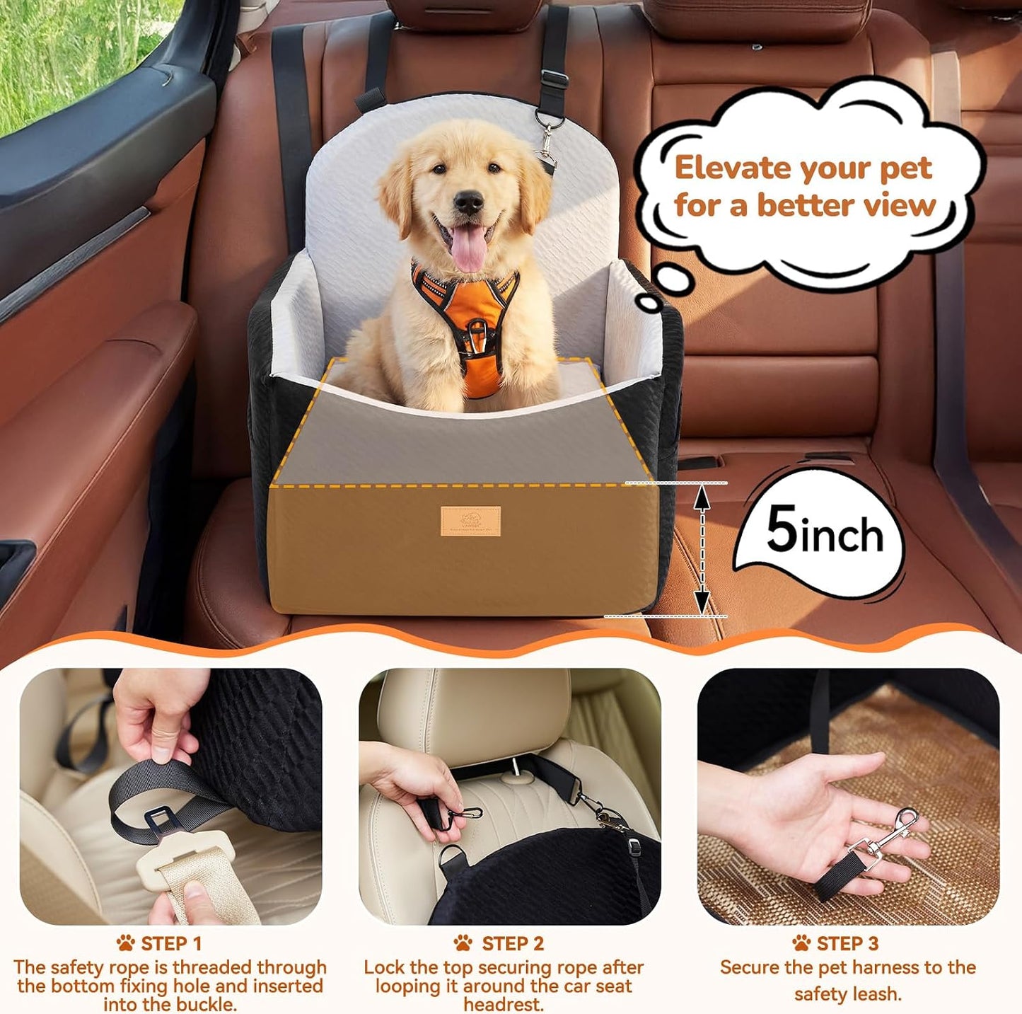 Asiento elevador perros hasta 40lb con capa impermeable y cinturón