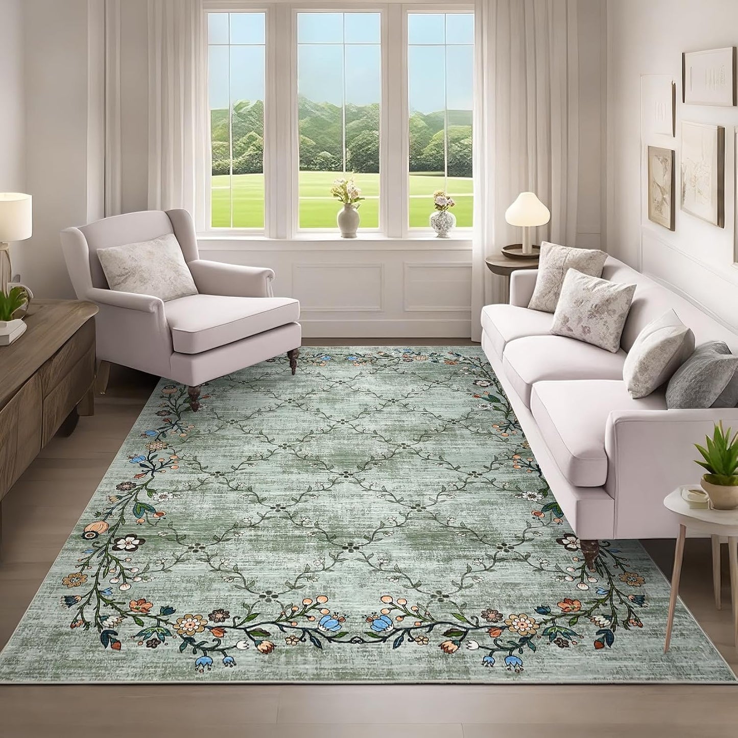 Alfombra lavable moderna diseño floral vid 5x7ft sala dormitorio