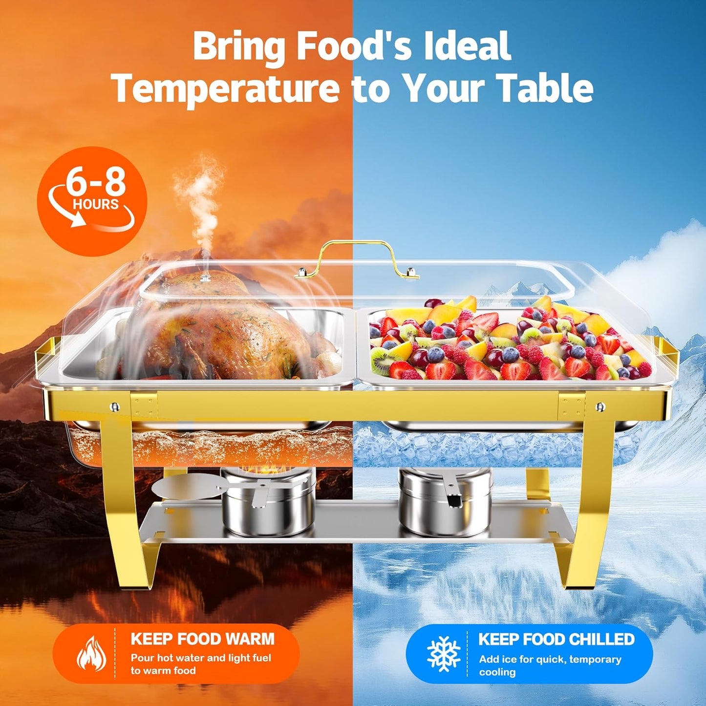 Set 4 platos bufé con sartenes 9.5qt acero inox transparente