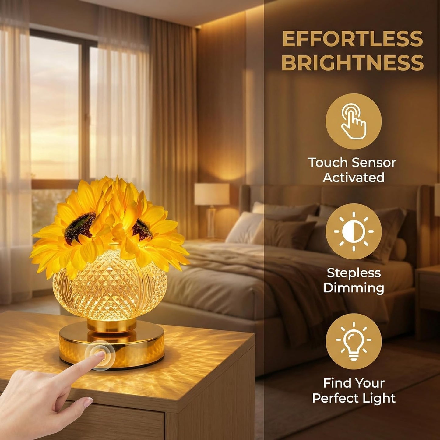 Luz nocturna de girasol recargable táctil para mujer