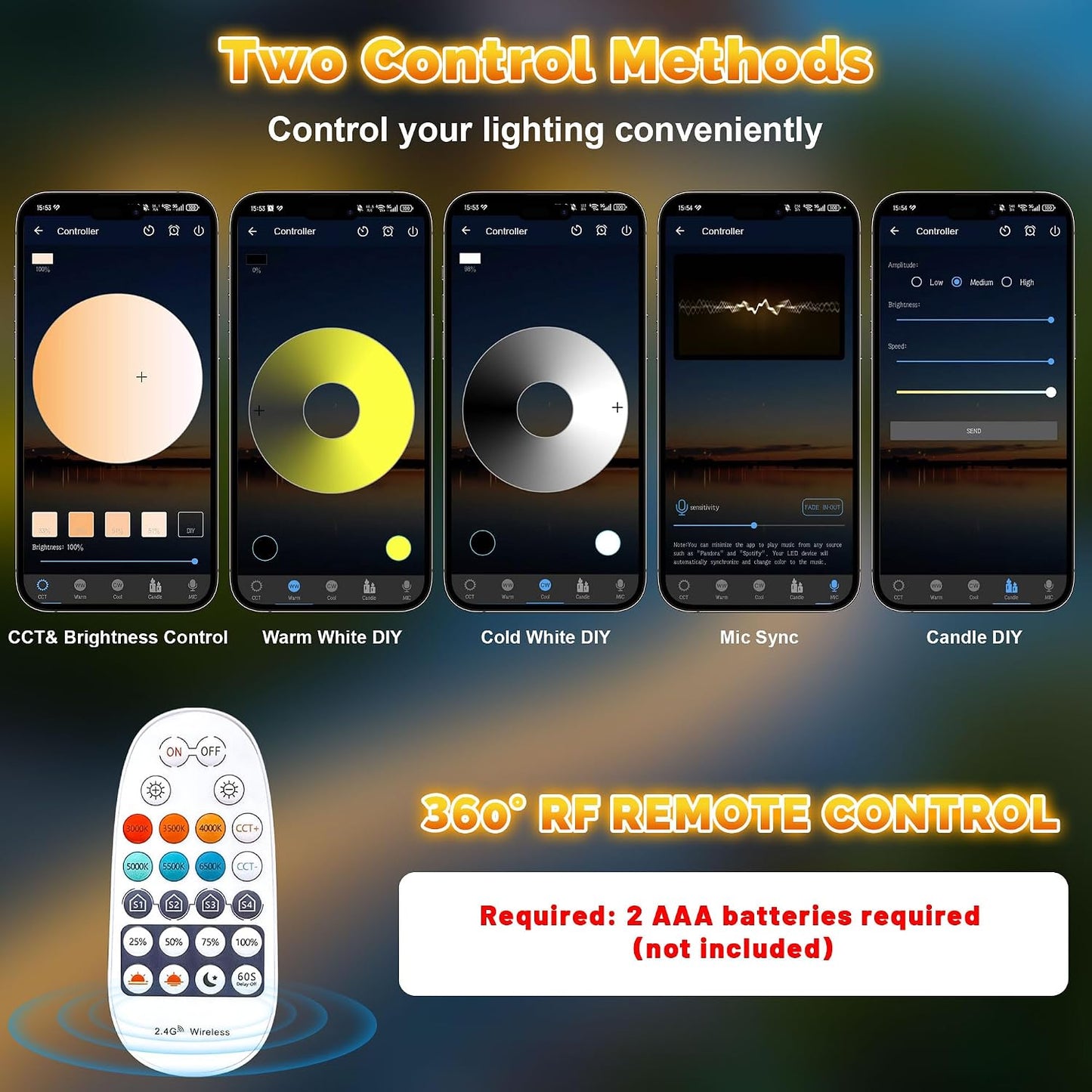 Tira luces LED exterior 32.8ft IP67 regulable con control remoto