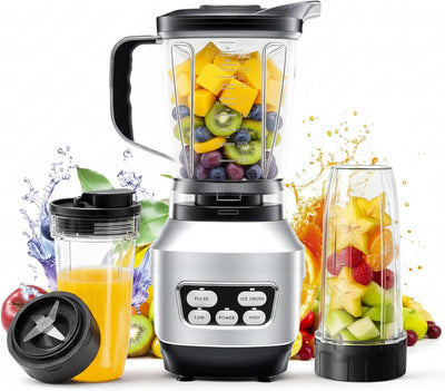 Batidora de 1200W 60oz para batidos con tazas sin BPA plateado