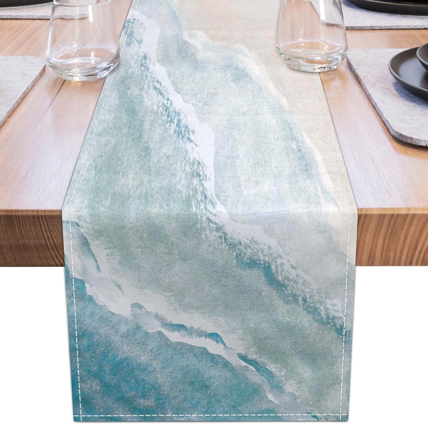 Tablerunner Linen Teal Blue 13x90" Decor Marítimo