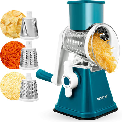 Rallador y triturador de queso 3 en 1 con base de succión fuerte y mango giratorio