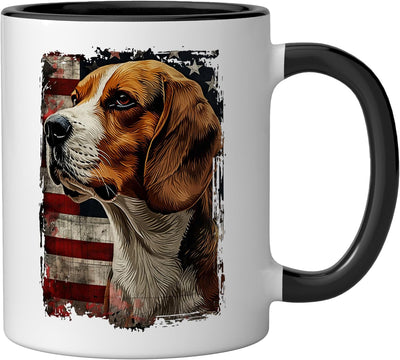 Taza cerámica bandera americana Beagle negra/blanca
