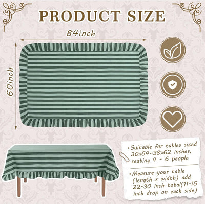 Mantel a rayas con volantes de 84 x 60 pulgadas para mesa rectangular