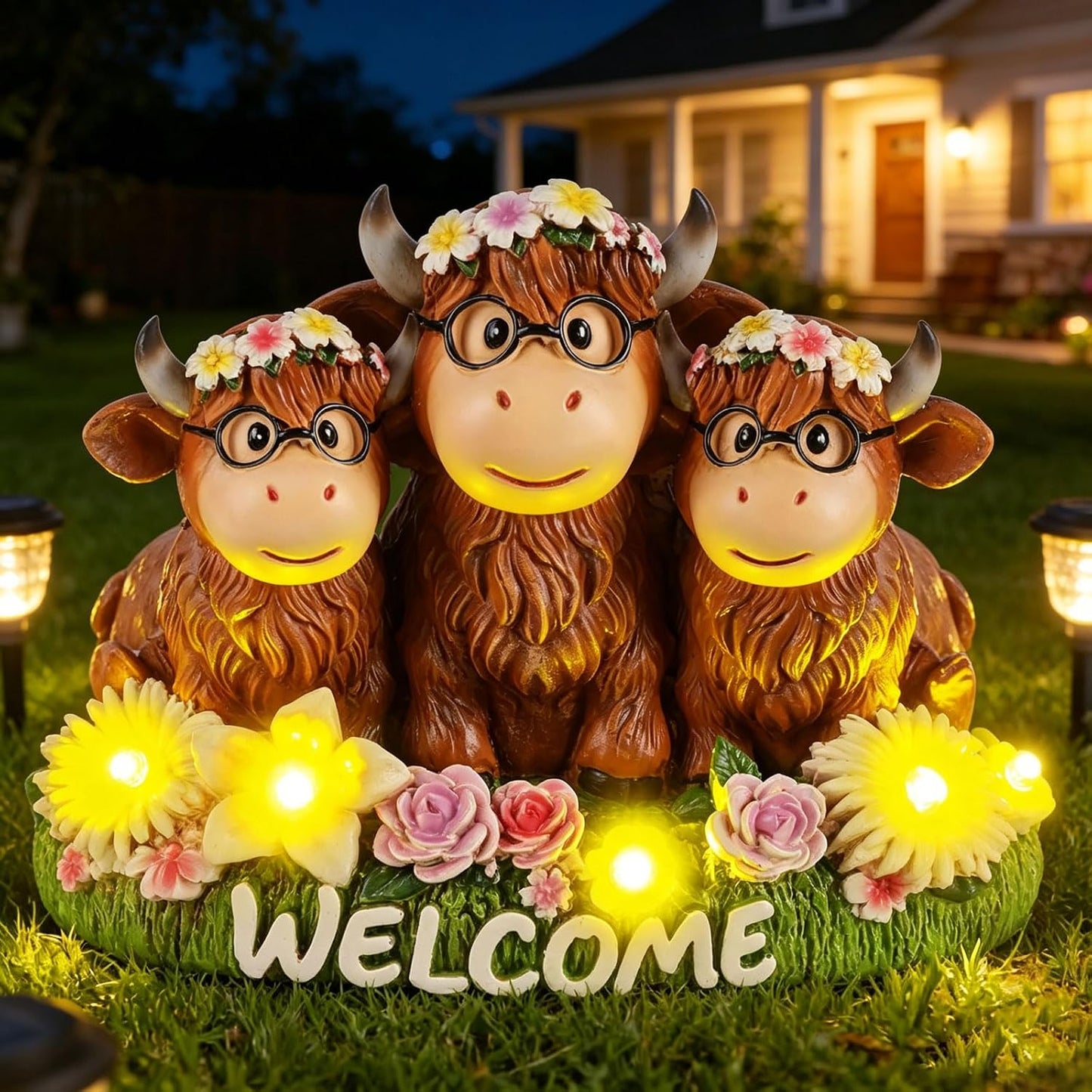 Estatua vaca resina solar 5.3pulg figura jardín patio