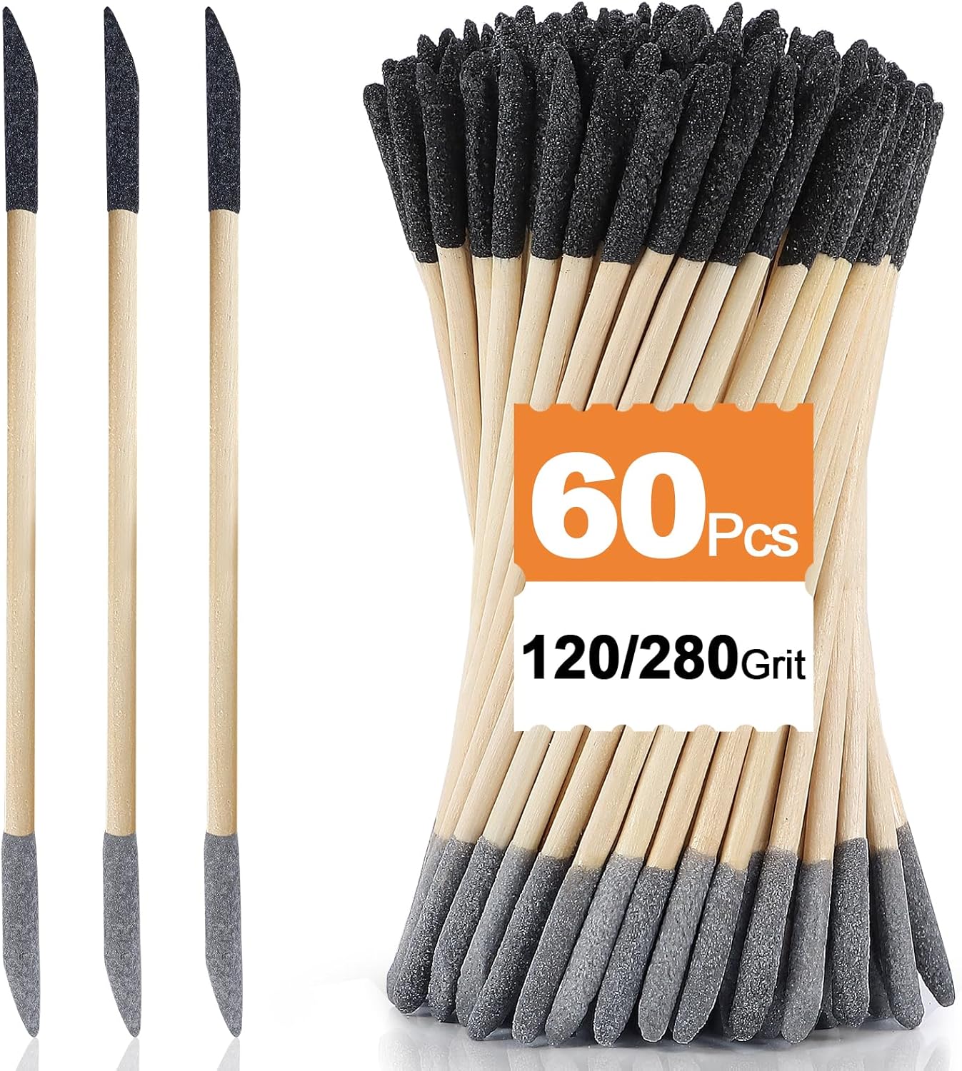 60 Palitos Lija Doble Extremo 120/280 para Madera y Plástico