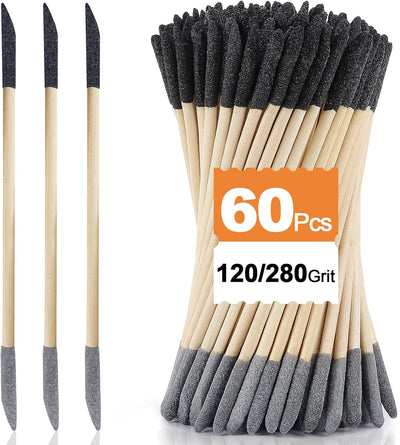 60 Palitos Lija Doble Extremo 120/280 para Madera y Plástico