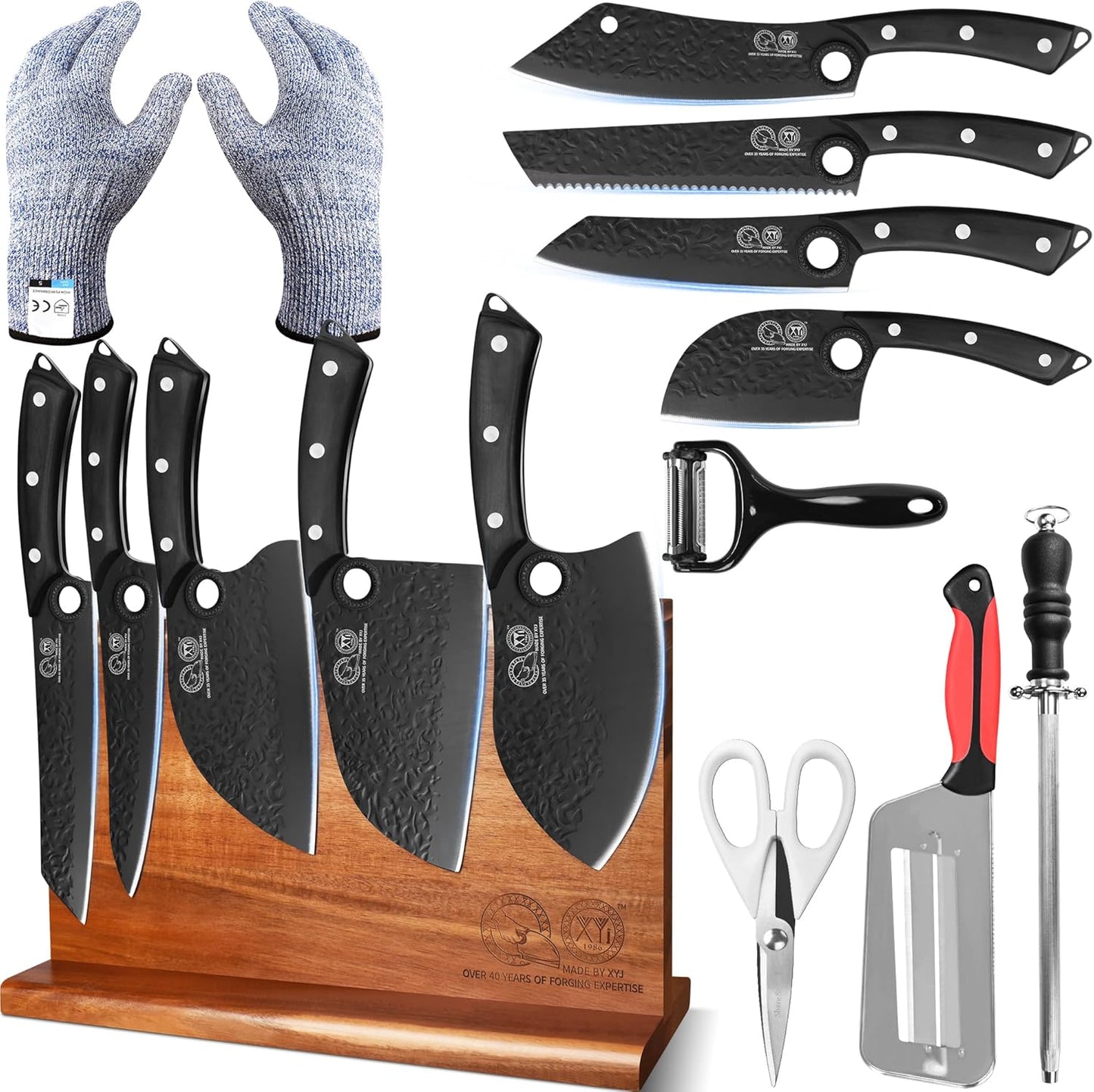 Juego cuchillos cocina bloque magnético madera con accesorios
