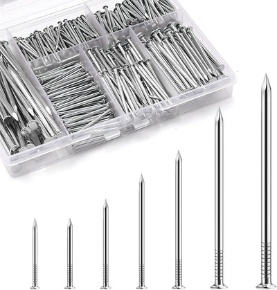 Kit 510 uñas acero inox 7 tamaños mixtos para madera y bricolaje