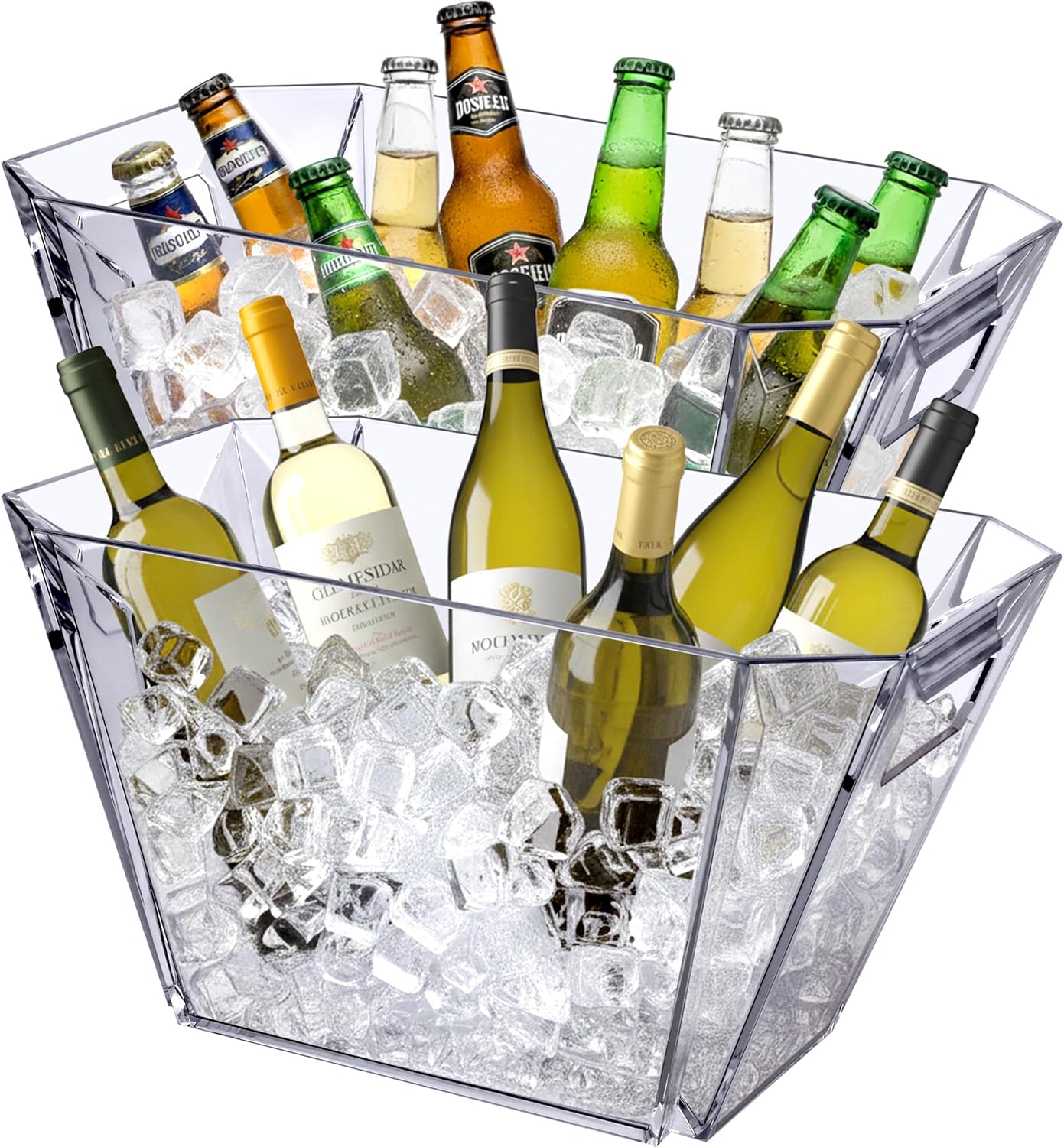 Cubo enfriador de vino acrílico con asas para 6-8 botellas