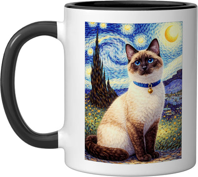 Taza cerámica para gato siamés estrellas noche negra/blanca