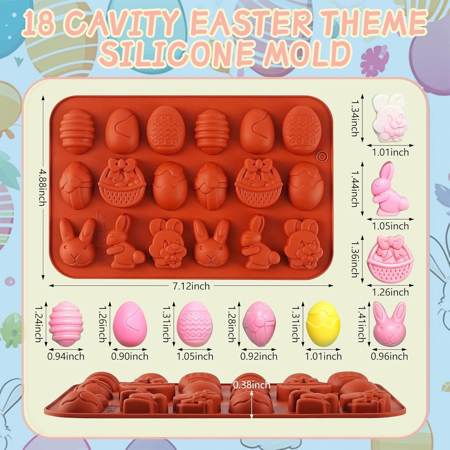 Moldes de caramelo de chocolate de Pascua 3D con 18 cavidades