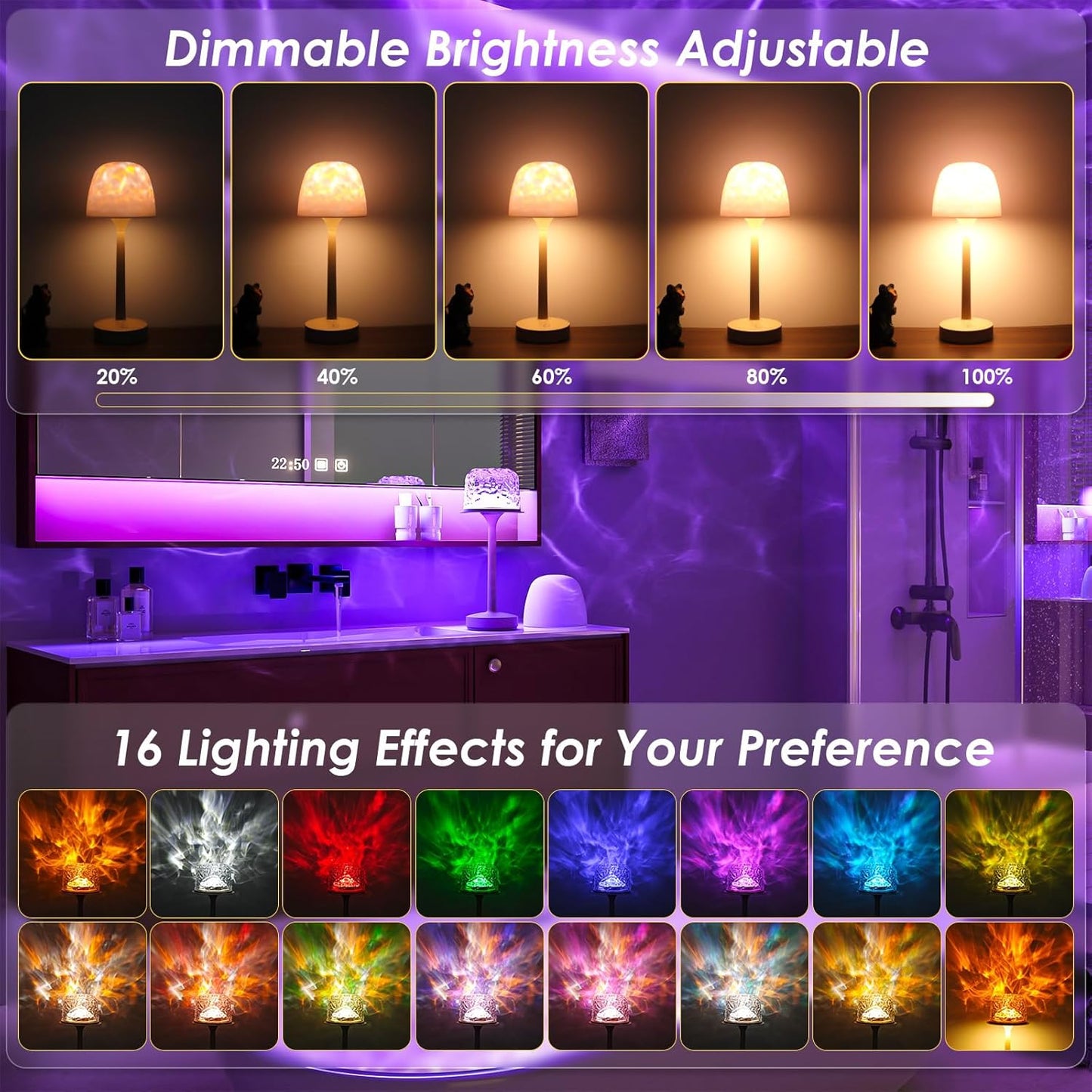 Lámpara ducha recargable impermeable con control remoto 16 colores