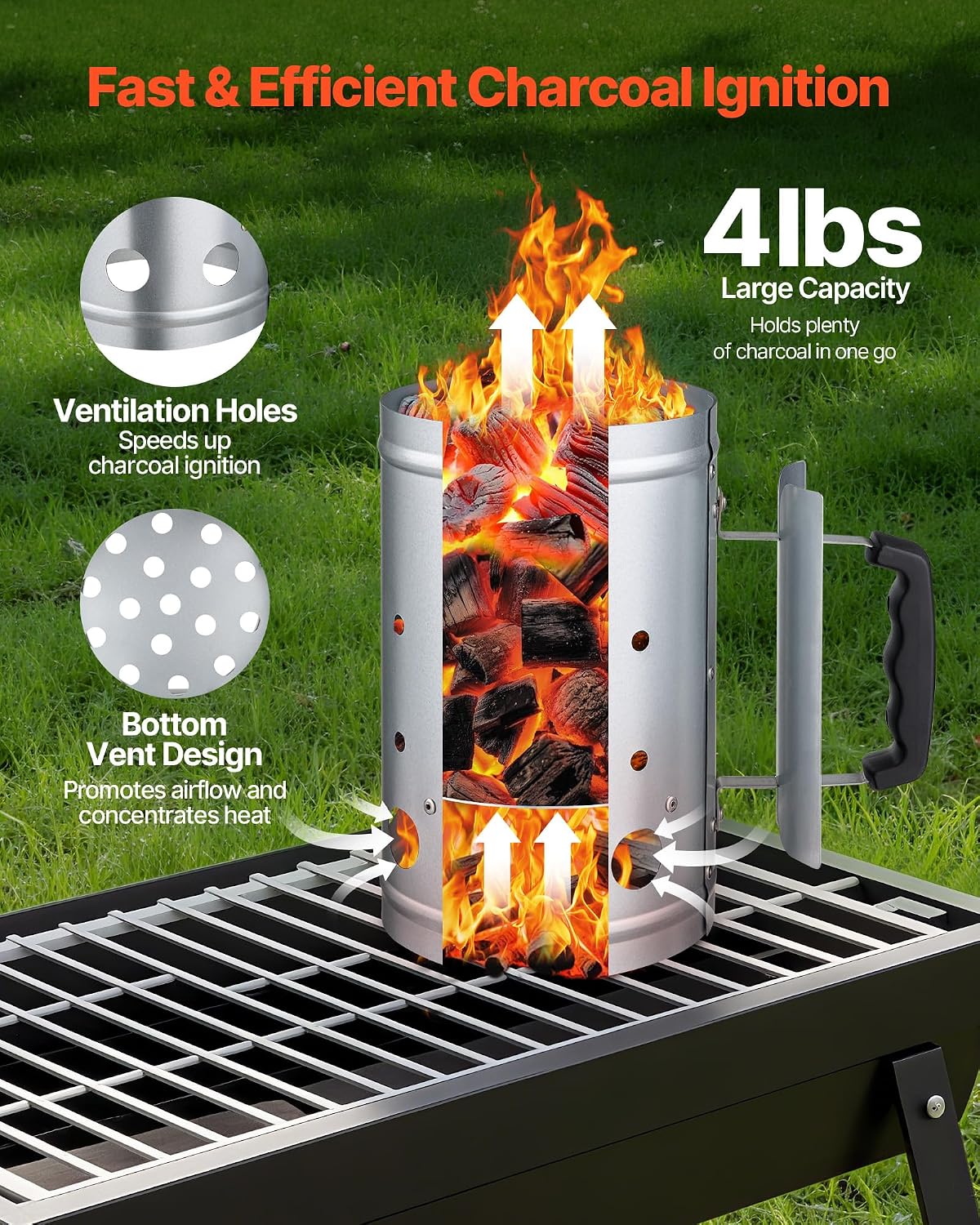 Arrancador chimenea carbón acero resistente 4lb