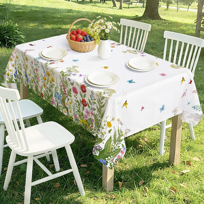 Mantel rectangular primavera con hojas silvestres mariposas poliéster lavable resistente manchas arrugas para fiestas cocina picnic 60x84
