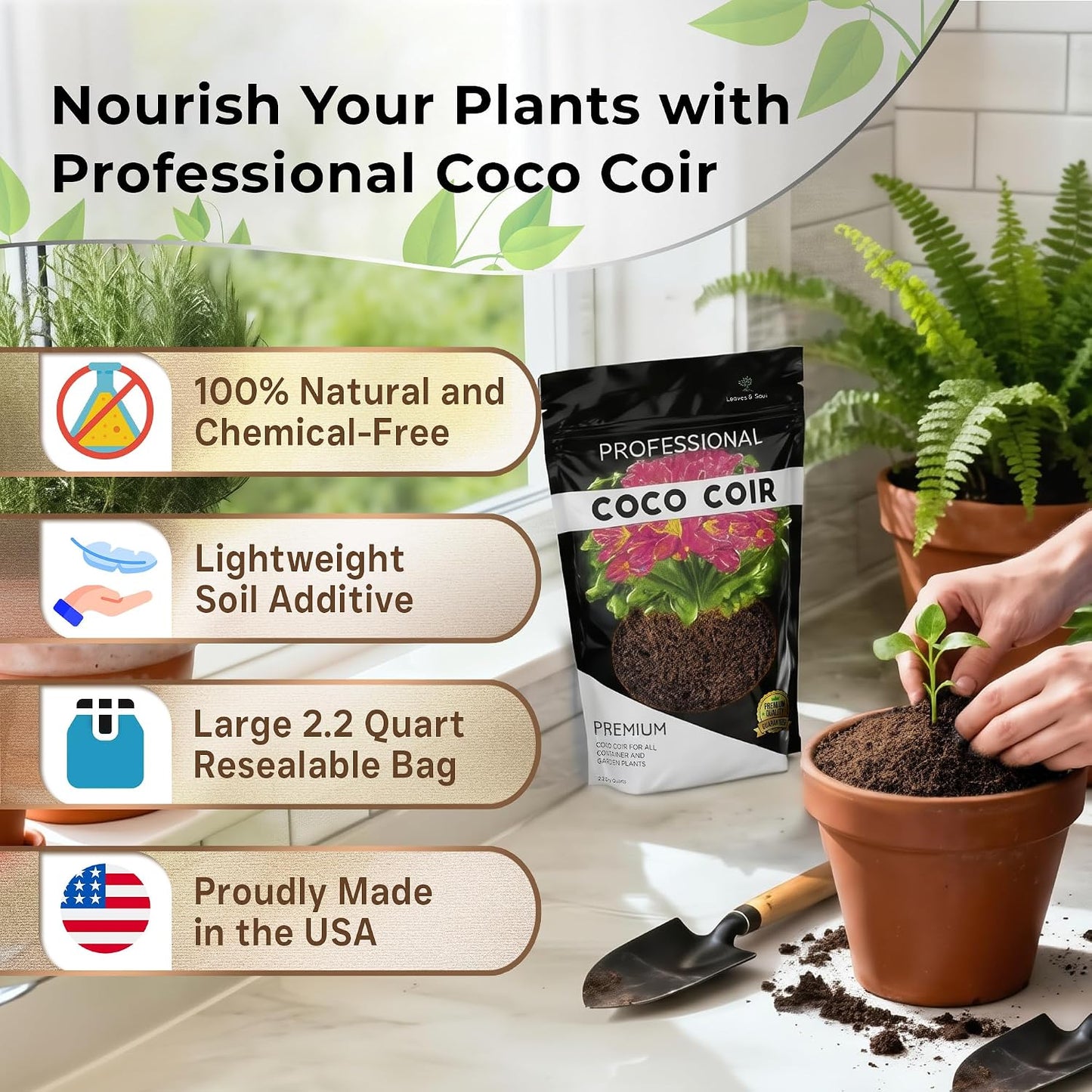 Fibra coco profesional para jardín y contenedores 2.2qt