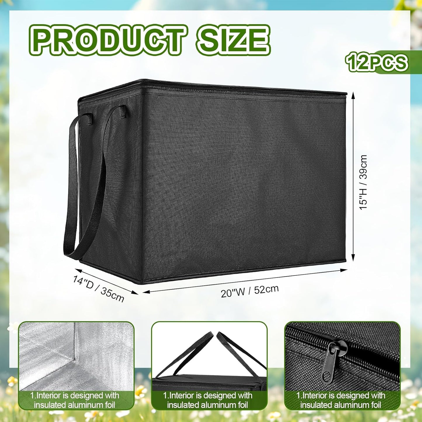 Pack 12 Bolsas Aisladas Extra Grandes 20x15x14pulg Con Cremallera