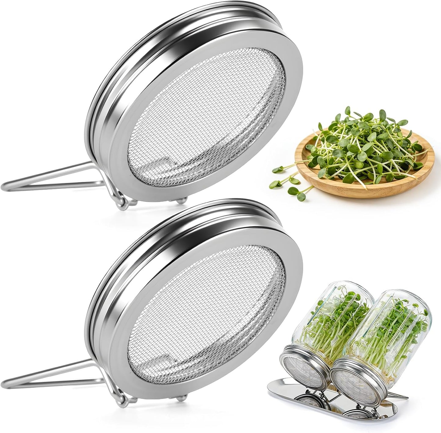 Set 2 Tapas Germinación Acero Inox Con Soporte