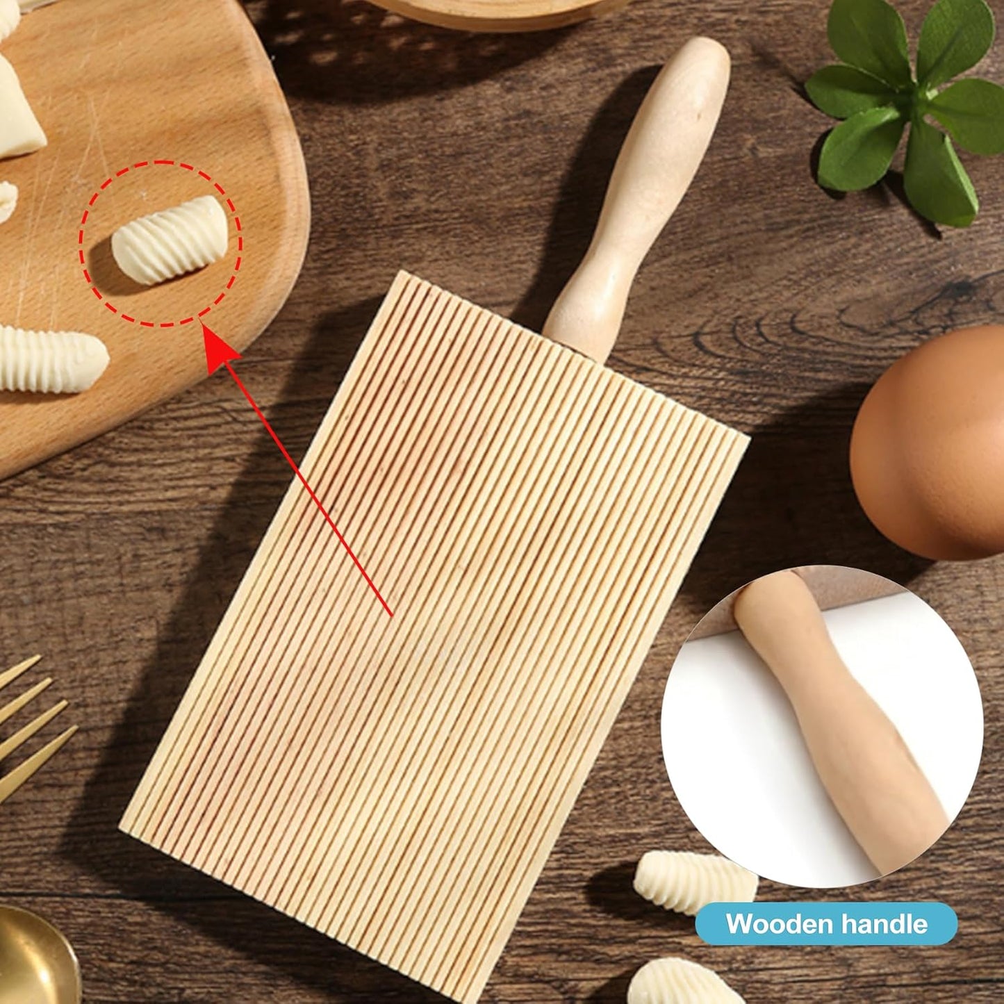 Juego tablas ñoquis madera con rodillo paleta cocina