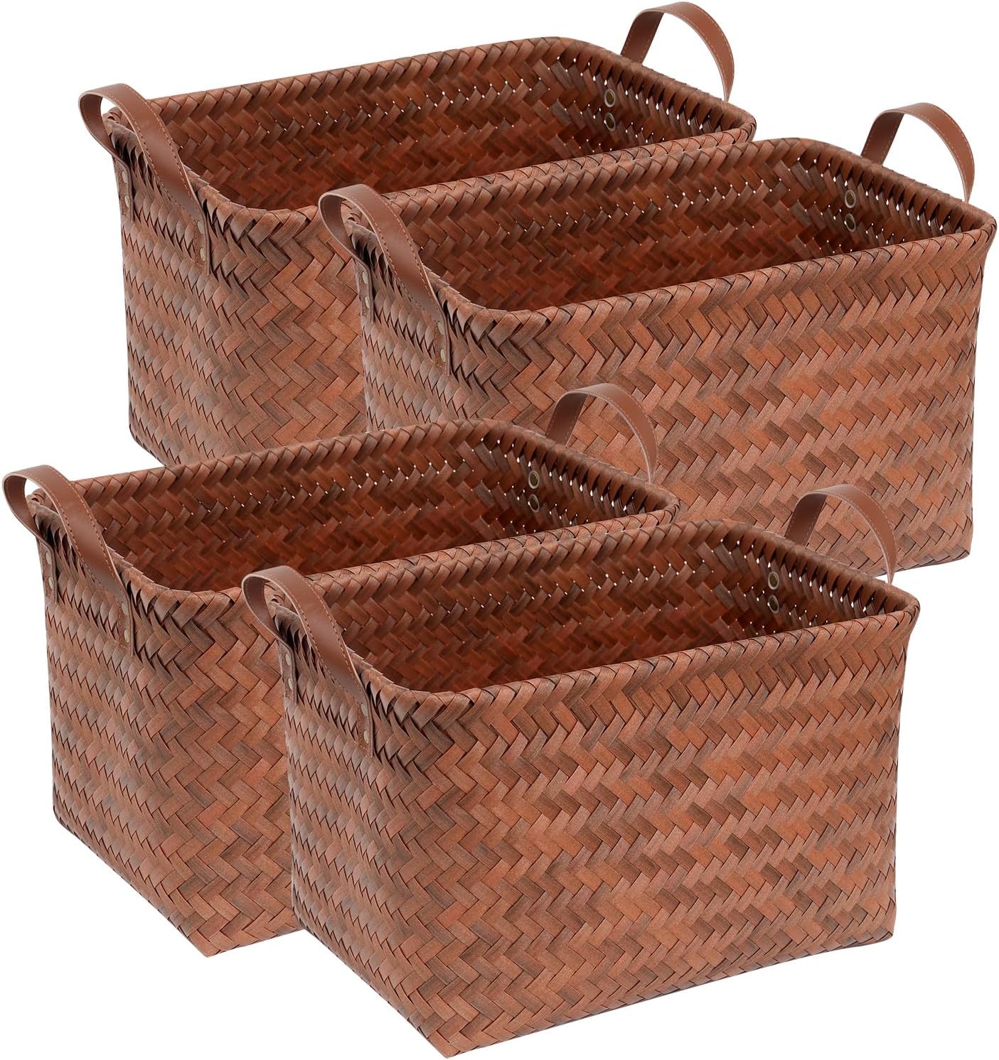 4 Cestas Mimbre Marrón 15x10.5pulg Organizadoras Hogar
