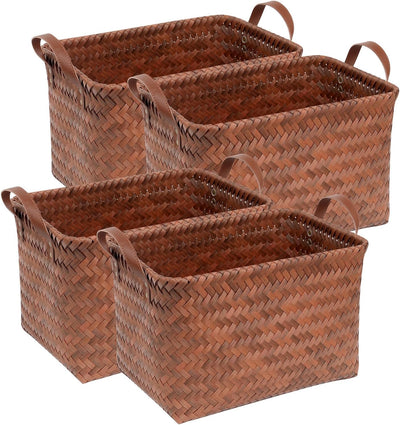 4 Cestas Mimbre Marrón 15x10.5pulg Organizadoras Hogar