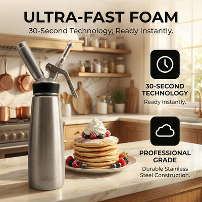 Dispensador crema batida acero inox 16.9oz con boquillas
