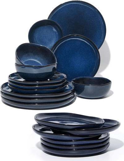 Set 18 Pzas Vajilla Cerámica Azul Estrellado