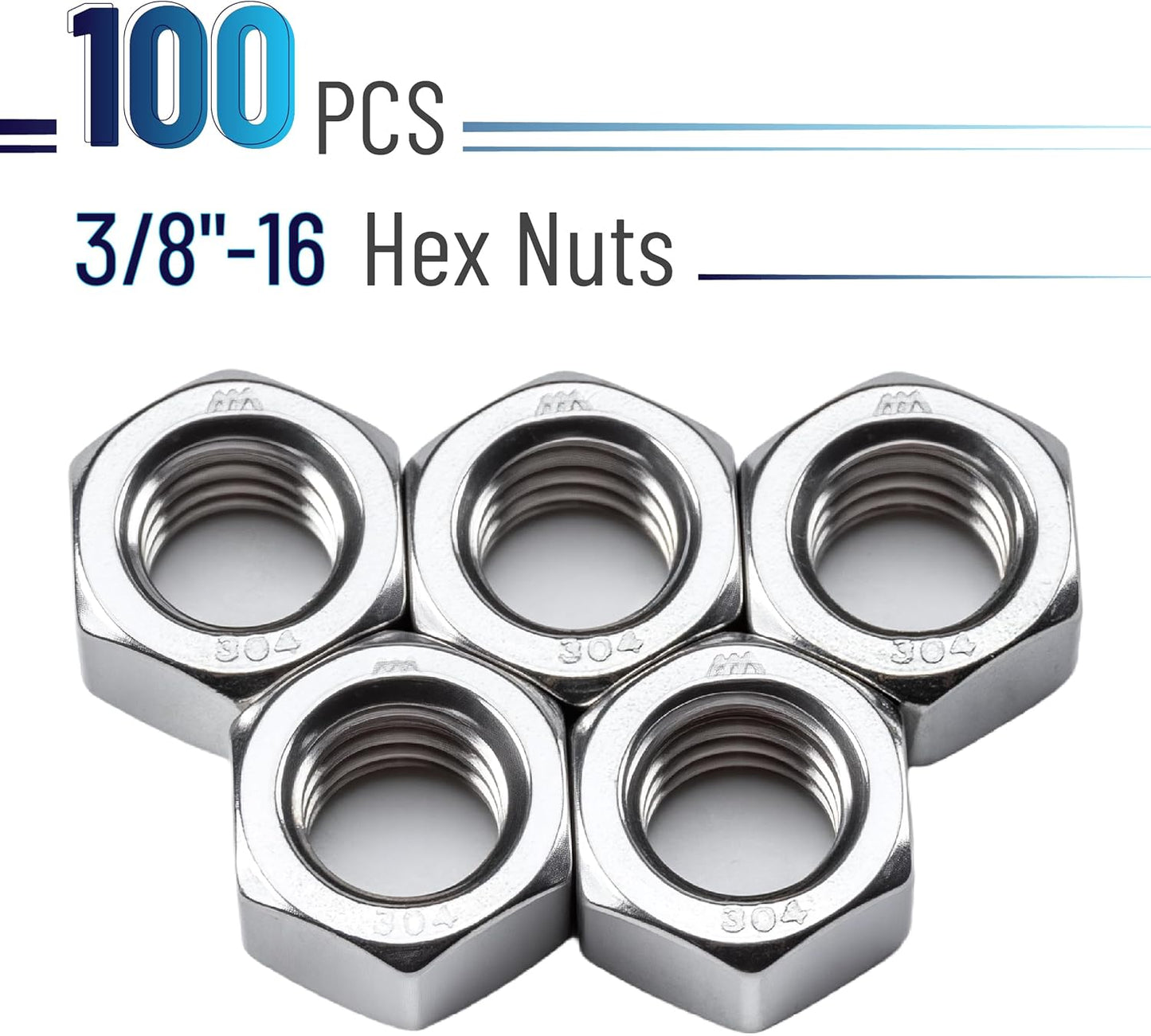 Tuercas hexagonales 3/8 pulg acero inox cierres SAE