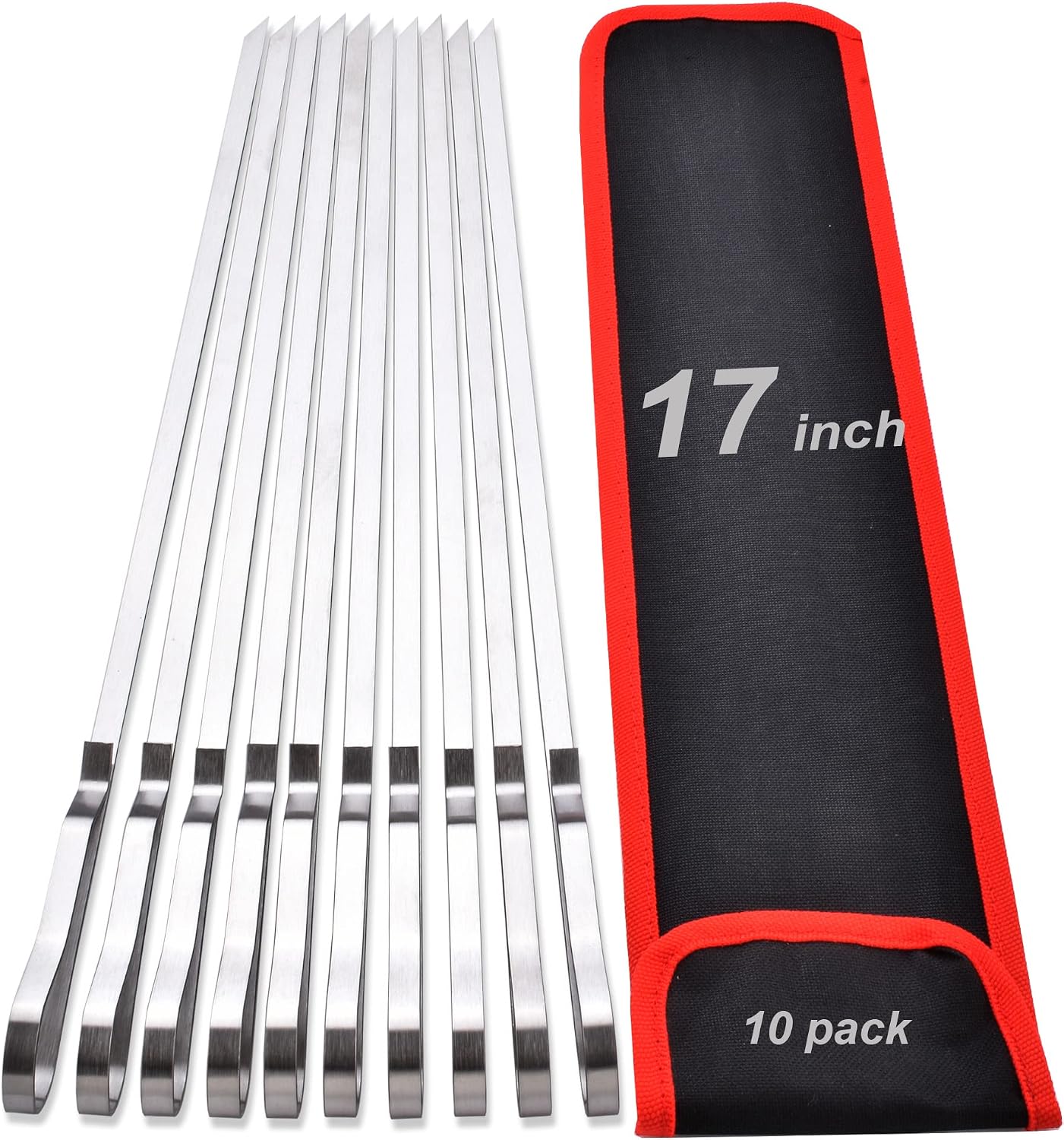 Brochetas acero inox 17pulg para barbacoa con bolsa 10 pzas