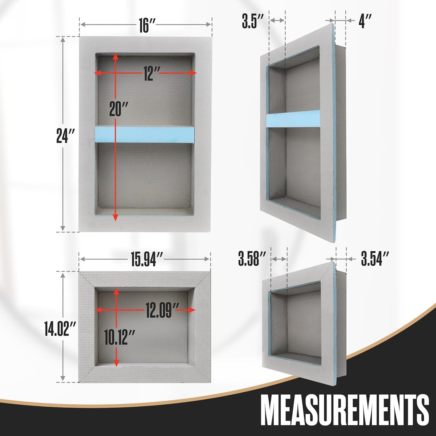 Nicho ducha 12x20 y 12x10 pulg estante baño
