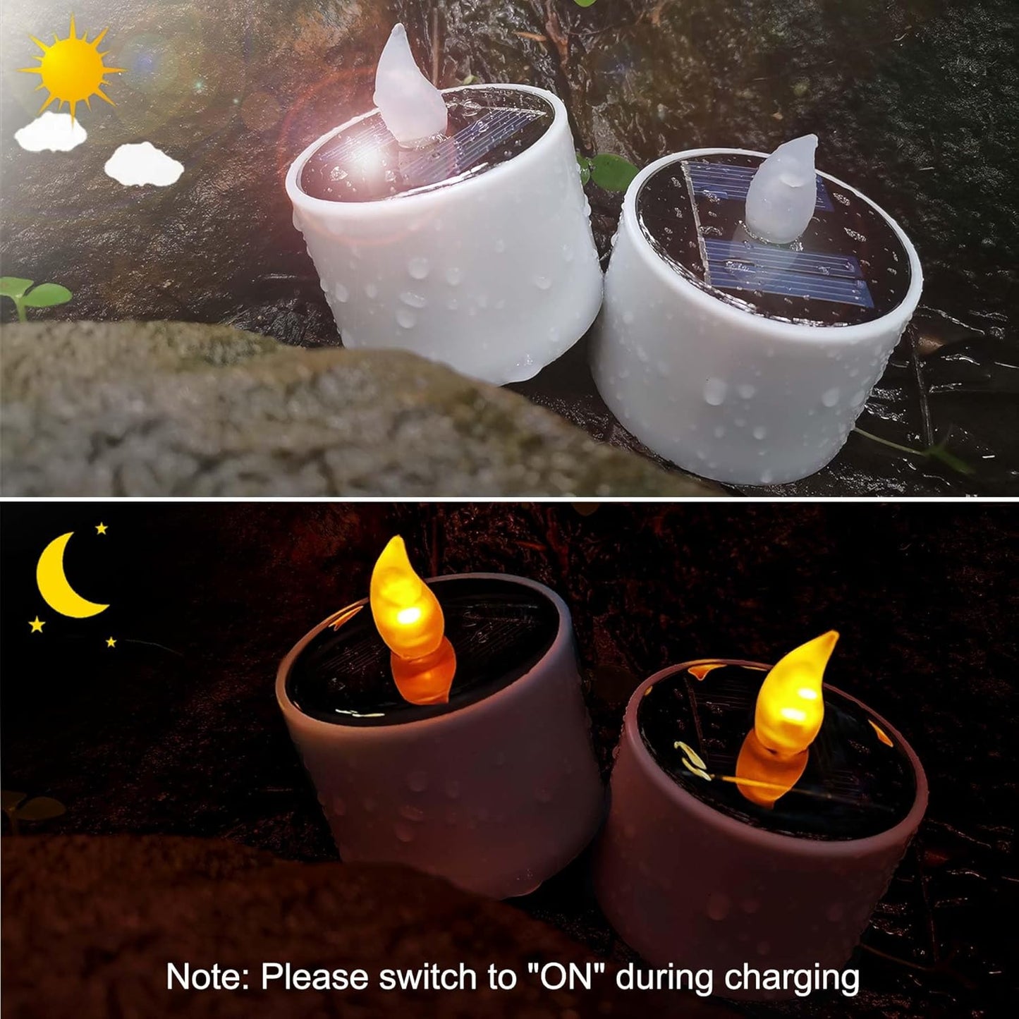 6 Velas Votivas LED Solares Parpadeantes Amarillas Exteriores
