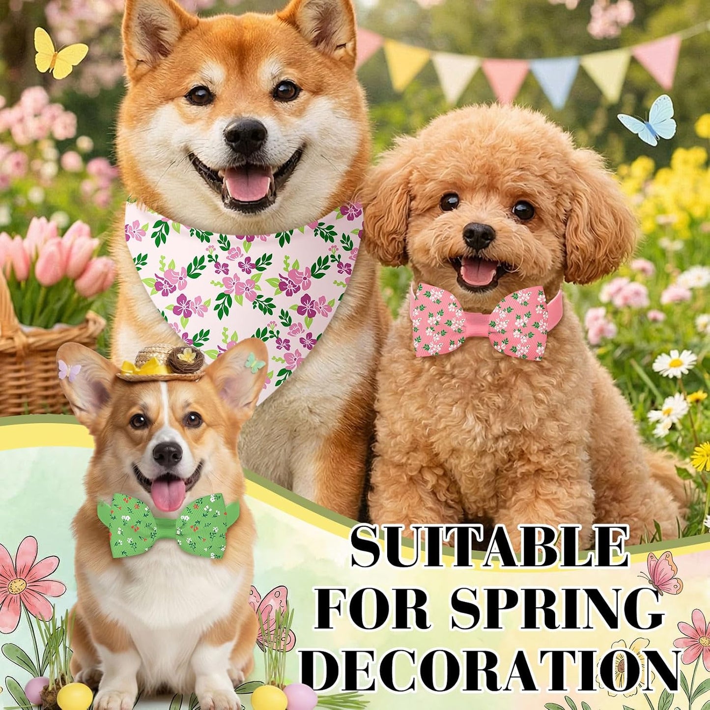Set 100 bandanas y collares perro primavera flor triángulo