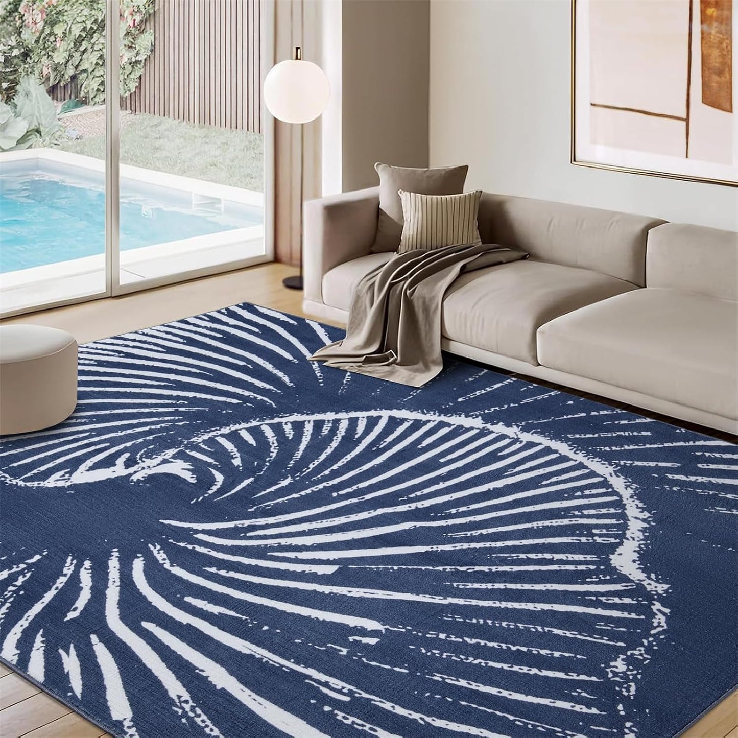 Alfombra moderna azul marino 4x6ft abstracta ondas