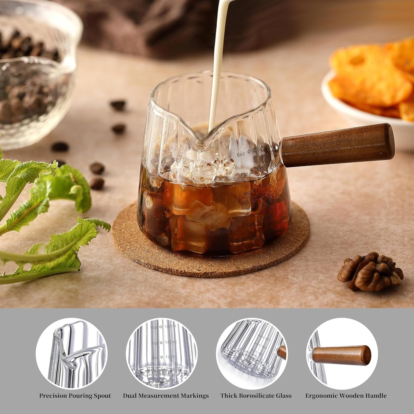 Vaso medidor para café expreso 6 oz con boca en V
