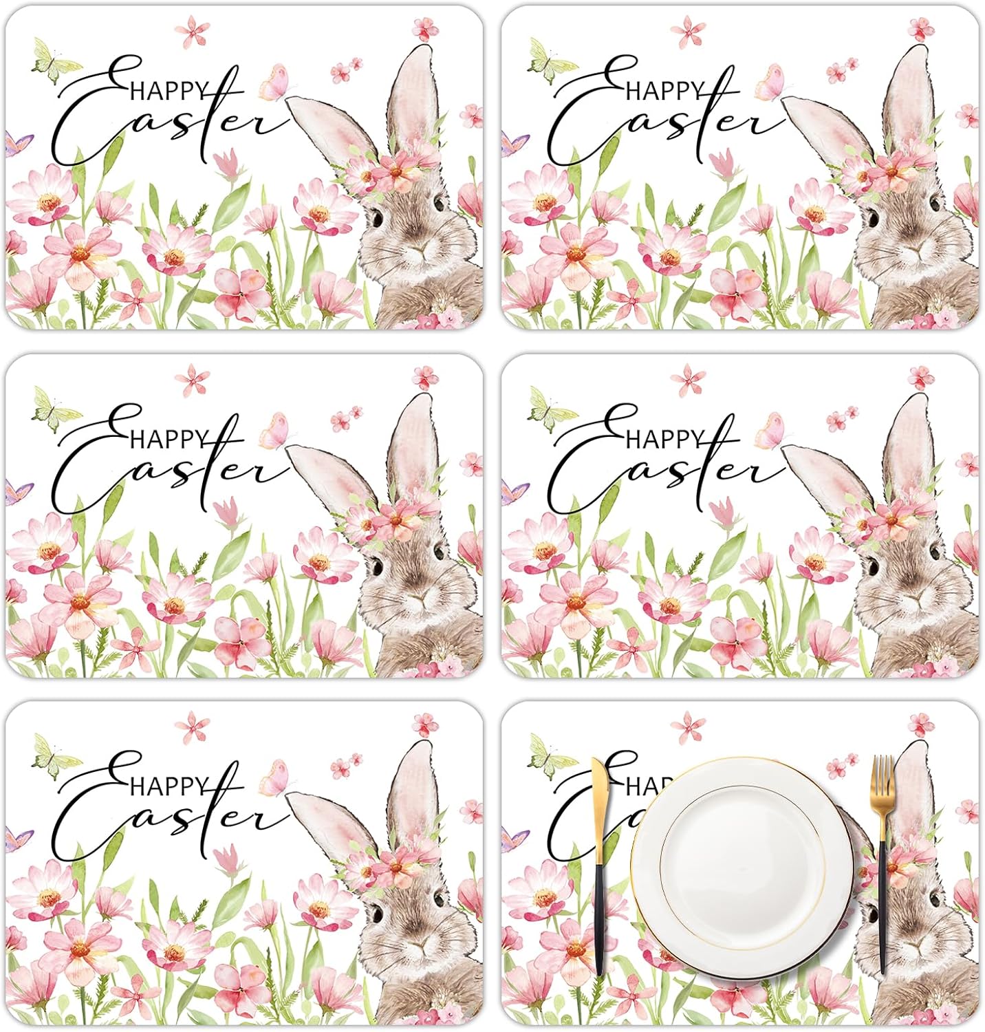 6 Manteles Plástico Conejo Pascua 11x16pulg Lavables